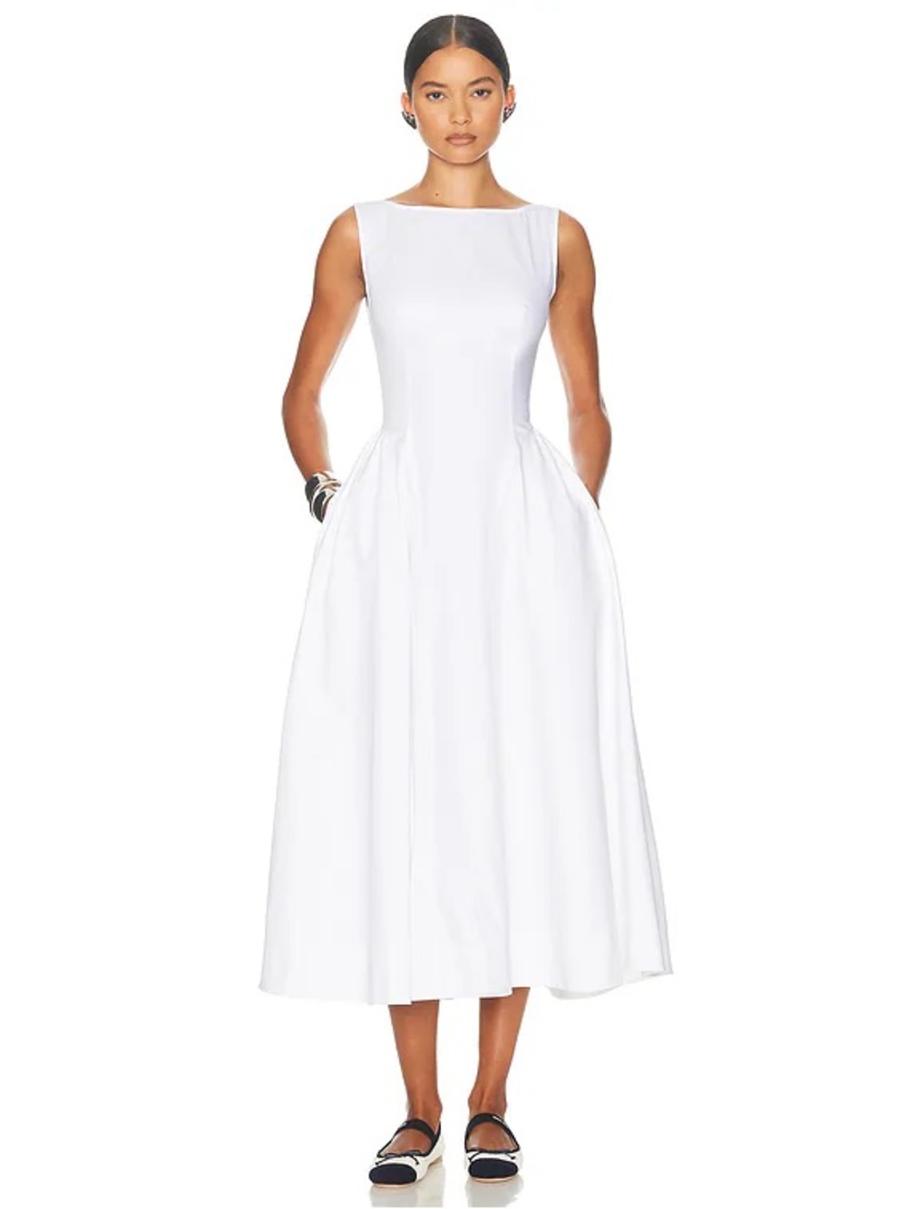 Helsa Stretch Organic Cotton Sateen Midi Dress White